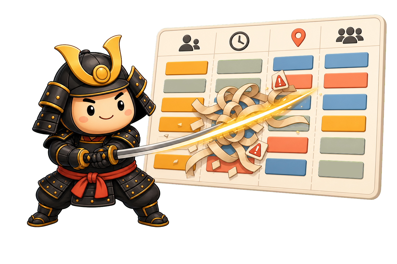 Il samurai HrRivo riordina un calendario turni, tagliando i conflitti tra orari